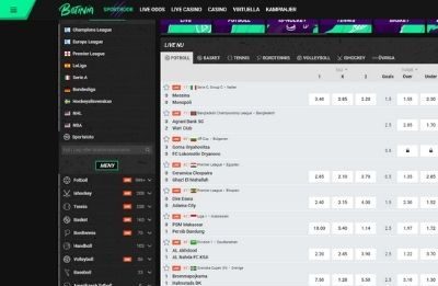 Betinia odds casino interface