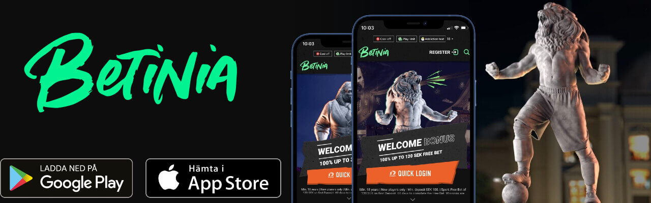 Betinia Casino App Interface på mobil